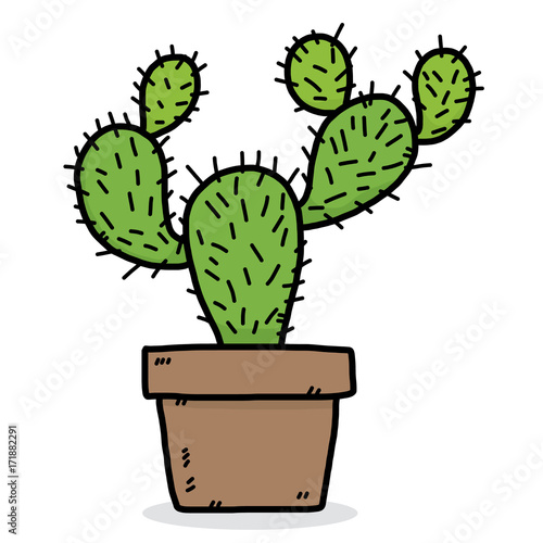 cactus in earthen pot  / cartoon vector and illustration, hand drawn style, isolated on white background.
