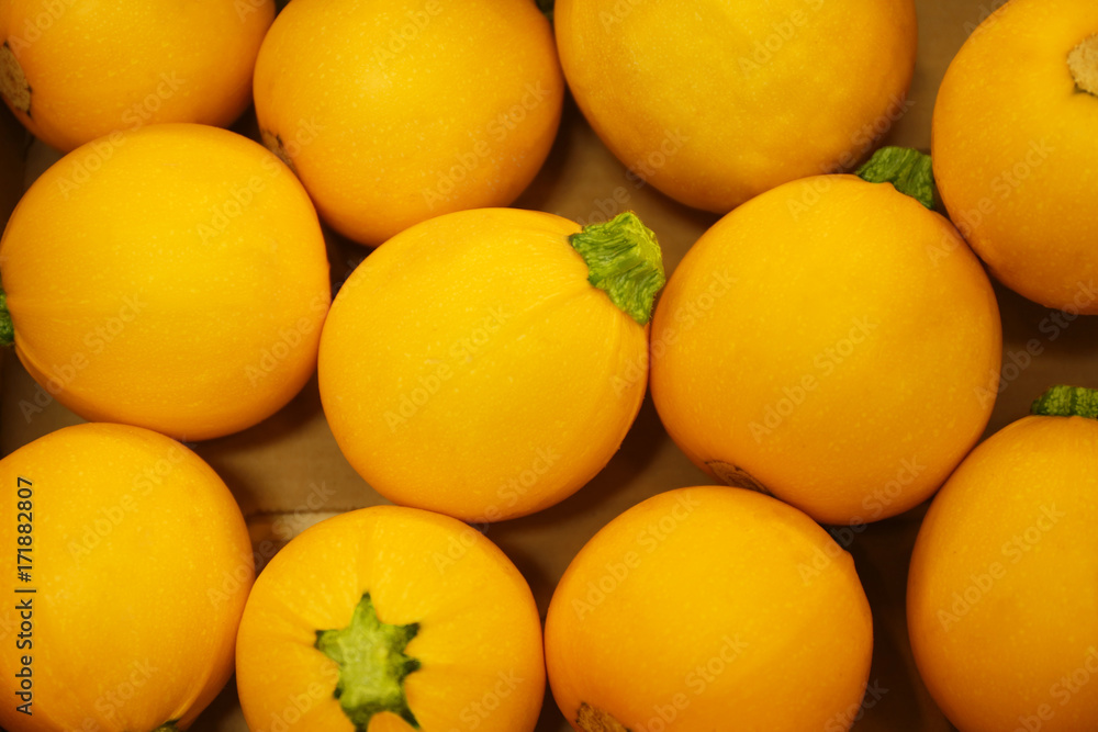 Small yellow pumpkins, closeup