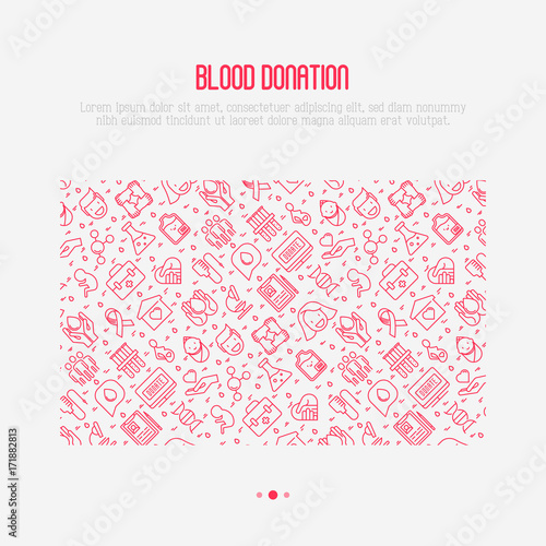 Blood donation concept with thin line icons and place for text. World blood donor day. Vector illustration for web page, banner, print media.