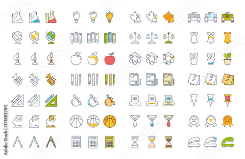 Set Vector Flat Line Icons Education