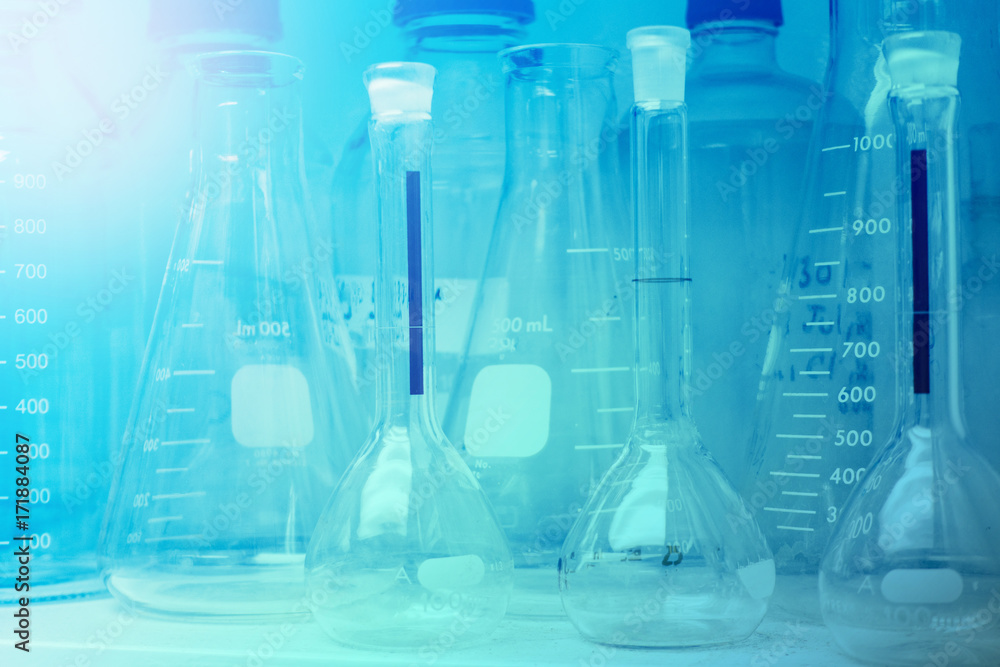 Laboratory Research - Scientific Glassware or beakers For Chemical Background concept Laboratory Research - Scientific Glassware or beakers For Chemical Background concept