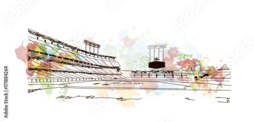 Watercolor sketch of Baseball Stadium in vector illustration.