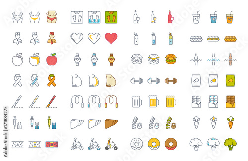 Set Vector Flat Line Icons Obesity
