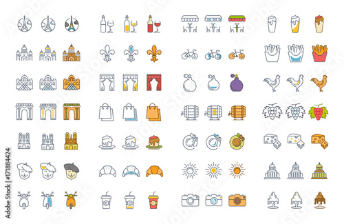 Set Vector Flat Line Icons Paris