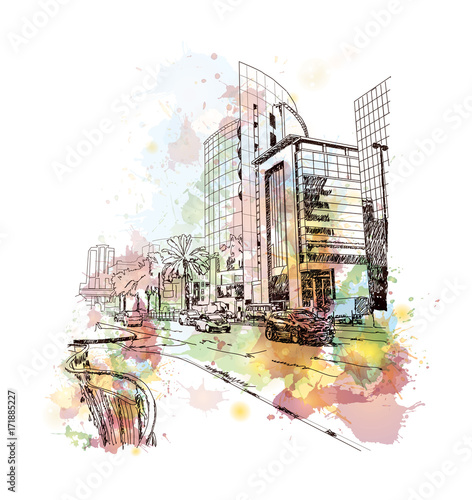Watercolor sketch of Dubai Buildings in vector illustration.