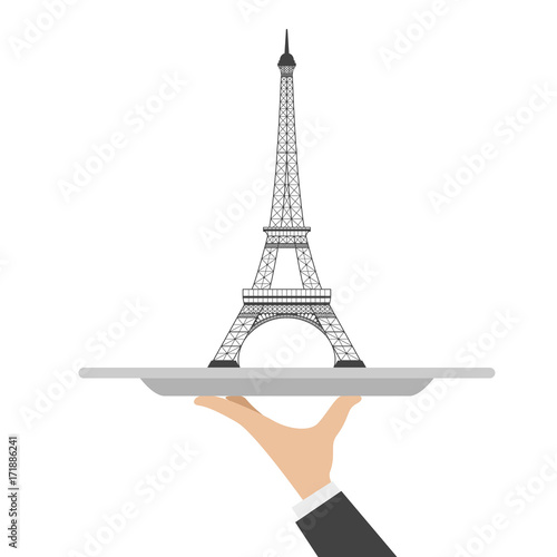Eiffel tower on restaurant cloche