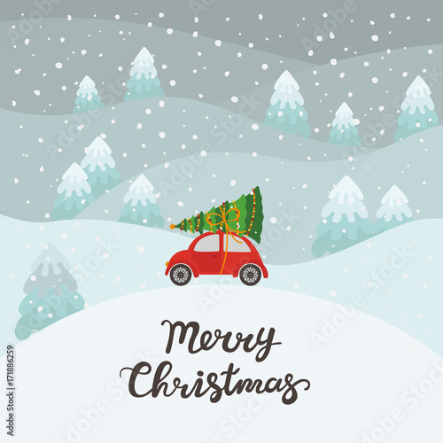 Red car with Christmas tree