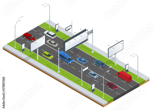 Big blank billboard in cityscape background shape. Billboard advertisement commercial blank. Different perspectives advertising construction for outdoor advertising big billboard