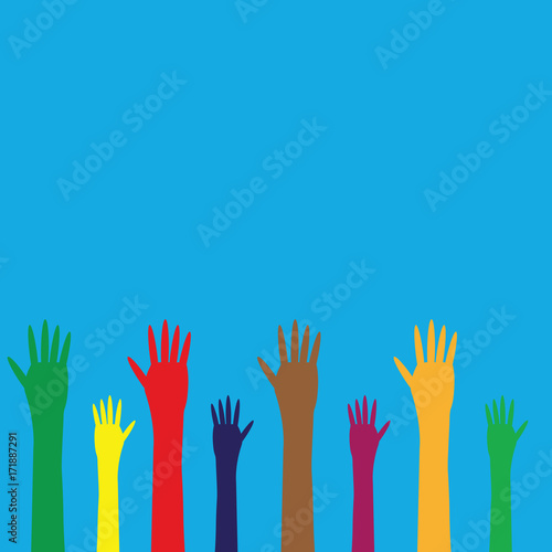 colorful hands on a blue background