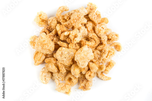 Pile of pork rinds isolated on a white background