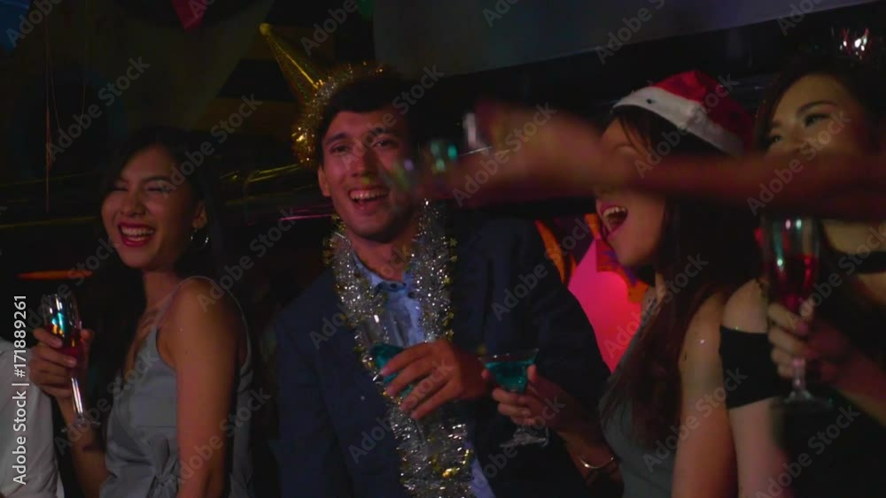 Friends dancing at a party in Slow Motion Friends dancing at a party in Slow Motion