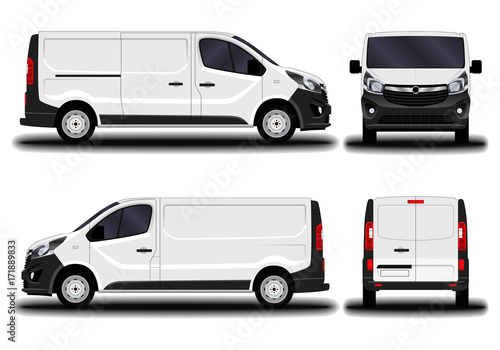 realistic cargo van. front view; side view; back view.
