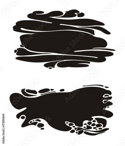 Blots. Vector graphic template imitation of oil puddles. Two spots of black puddles. 