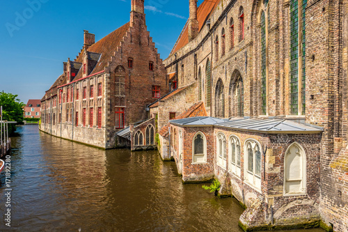 Bruges (Brugge) cityscape with water canal