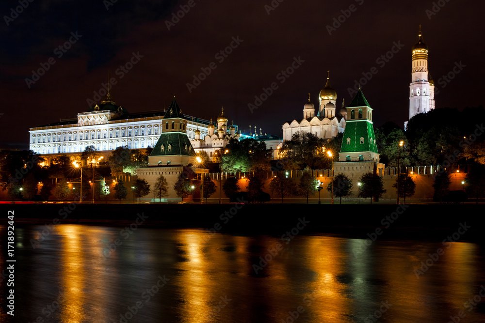 Road traffic and Kremlin night view