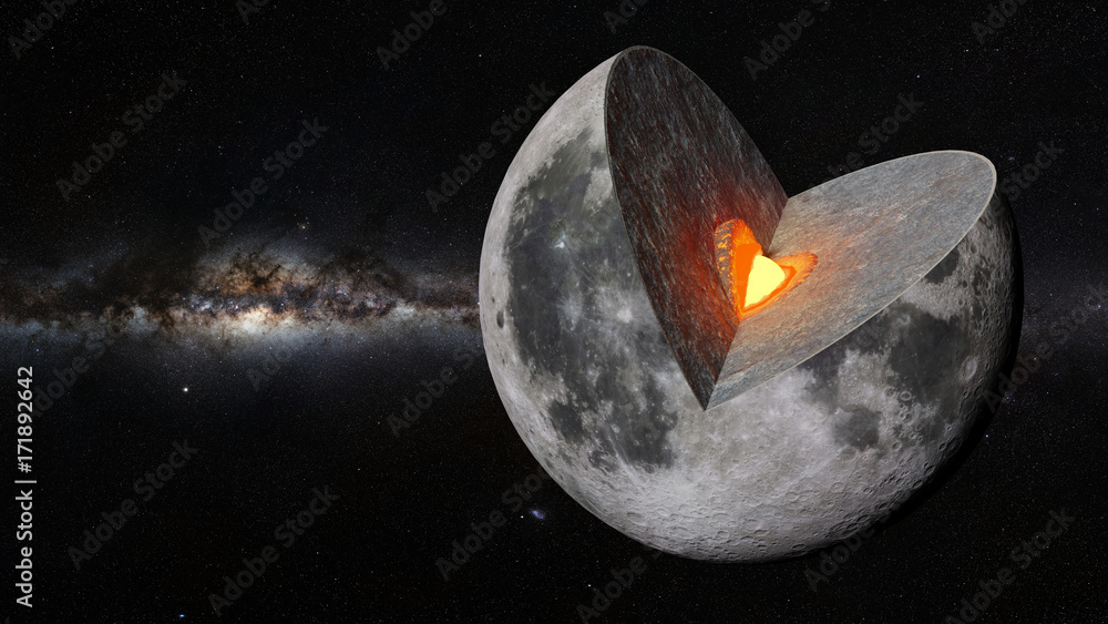 Что внутри луны на самом деле находится Moon structure in front of the Milky Way galaxy Иллюстрация Stock Adobe Stock