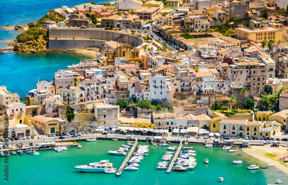 Panoramic view of Castellammare del Golfo town, Trapani, Sicily.