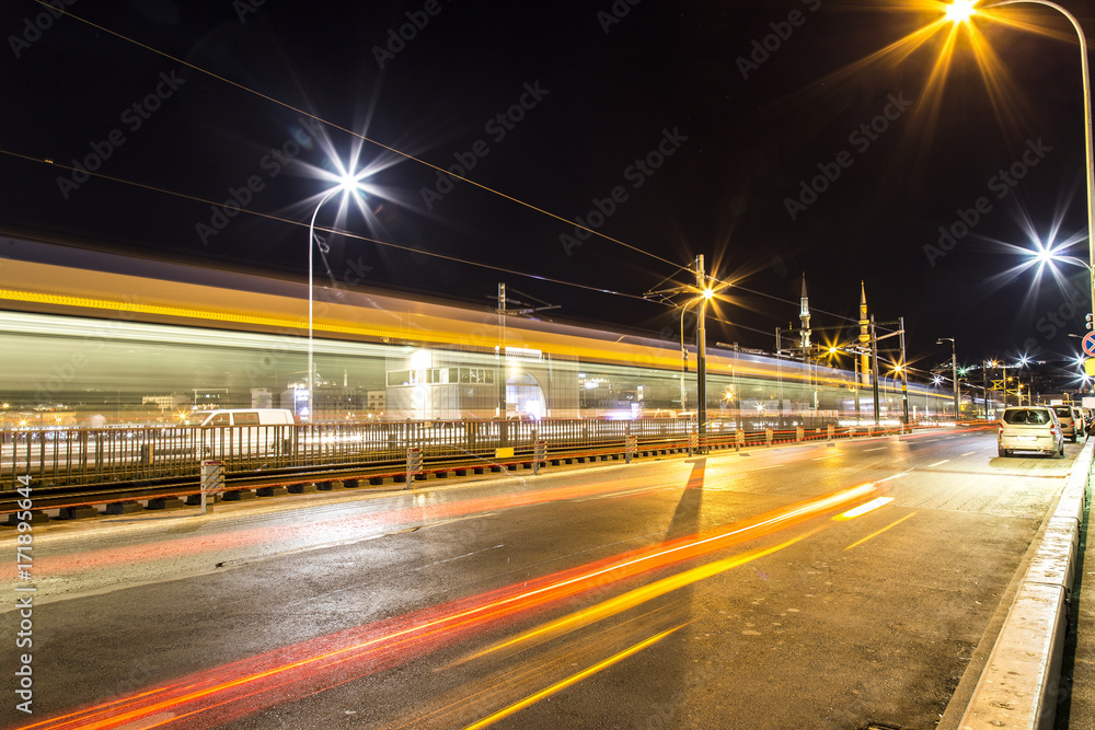 Long exposure aesthetic view of Galata Bridge