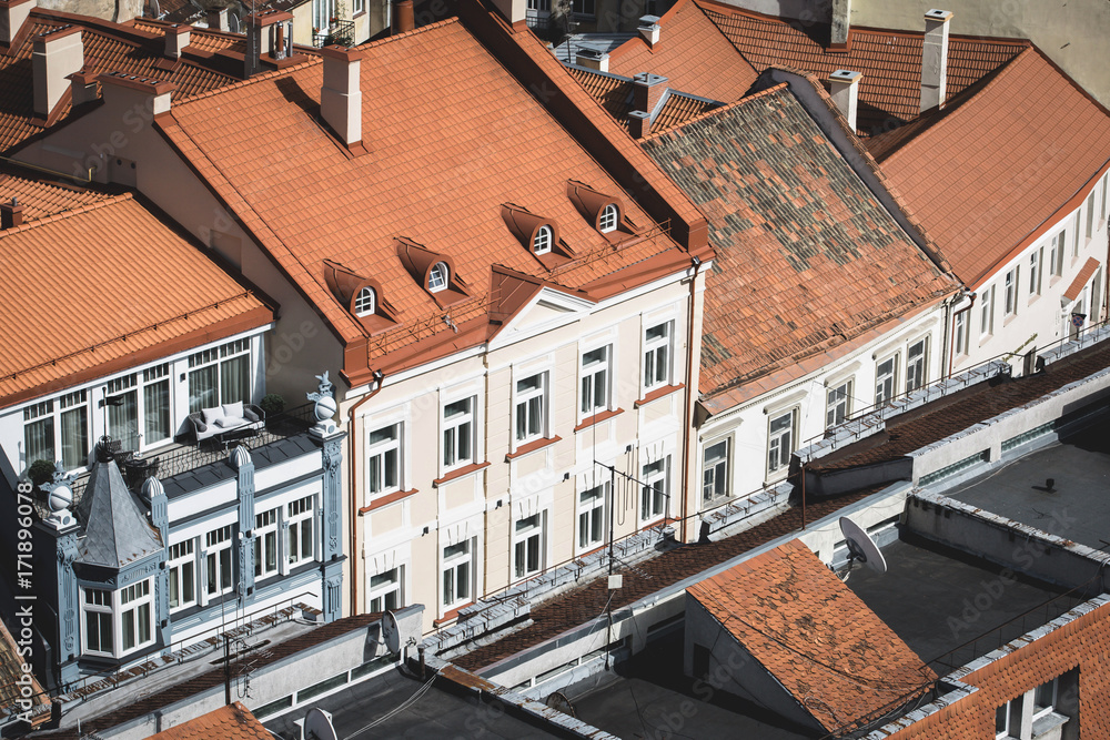 Vilnius old town Pilies street from above, Lithuania Vilnius old town Pilies street from above, Lithuania