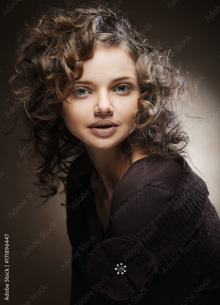 beautiful young woman with curly hair beautiful young woman with curly hair
