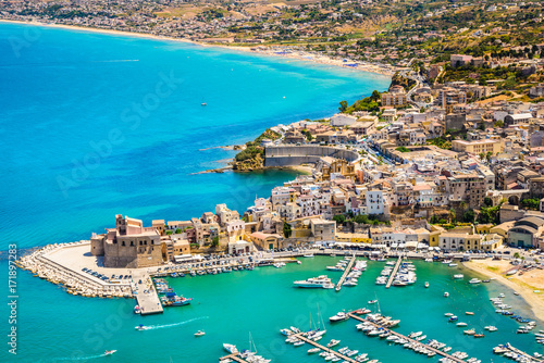 Panoramic aerial view of Castellammare del Golfo town, Trapani, Sicily. photo