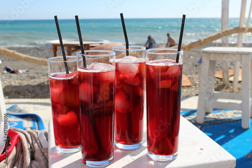 Sangría, tinto verano (red colour) in the beach, holiday, Spain