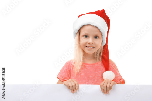 Cute girl with blank poster...
