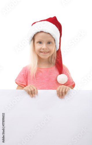 Cute girl with blank poster...