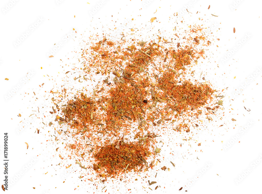 Mixed spices isolated on white background. Garlic fennel paprika carrots pepper basil celery, parsley, marjoram, onion Mixed spices isolated on white background. Garlic fennel paprika carrots pepper basil celery, parsley, marjoram, onion