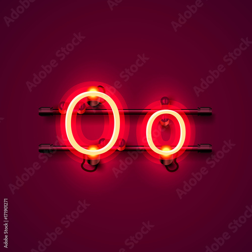 Neon font letter o, art design singboard. Vector illustration