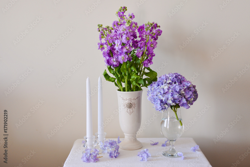 Still-Life with Hortensia Flowers in glass vase