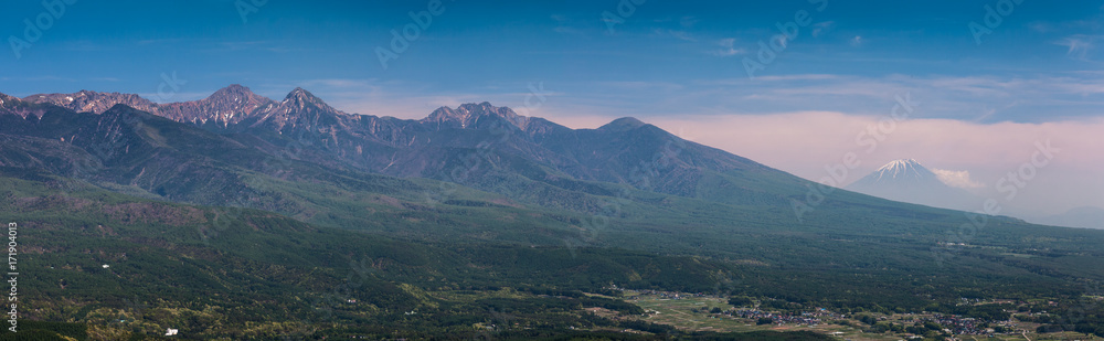 Mountain fuji and high mountain range at Nagano prefecture in spring