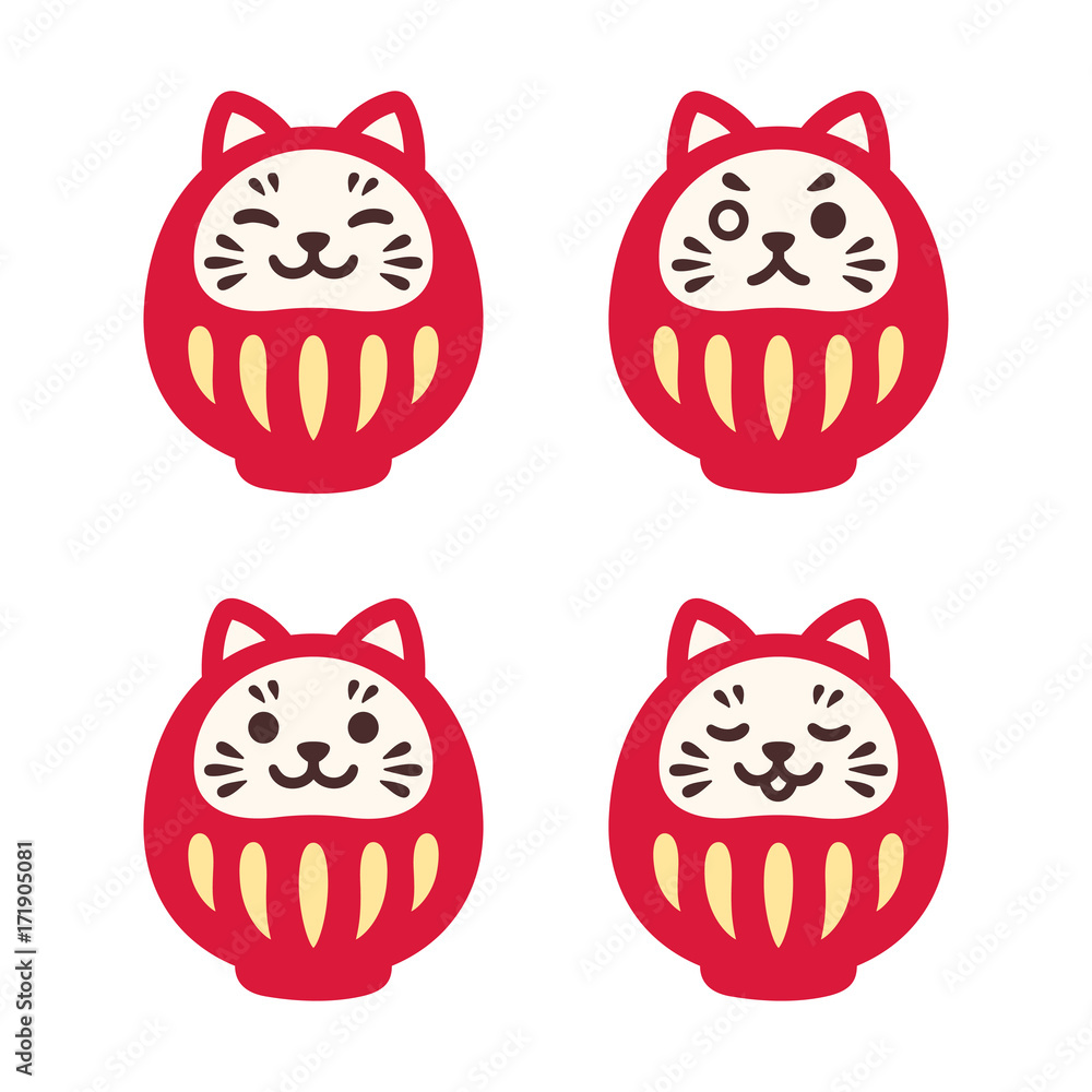 Cute cat Daruma doll set Stock Vector Adobe Stock