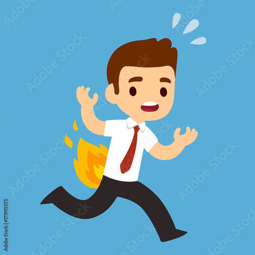 Funny cartoon businessman on fire
