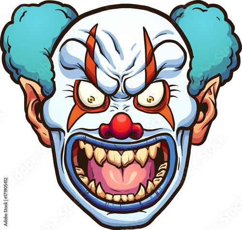 Evil cartoon clown head. Vector clip art illustration with simple gradients. All in a single layer. 