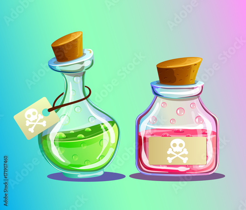 Two poison flask icon set. Vector flat cartoon illustration