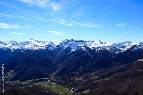 Winter Landscape in Picos de Europa mountains, Cantabria, Spain. The jagged, deeply fissured Picos de Europa mountains straddle southeast Asturias, southwest Cantabria and northern Castilla y Leon. © Alfredo