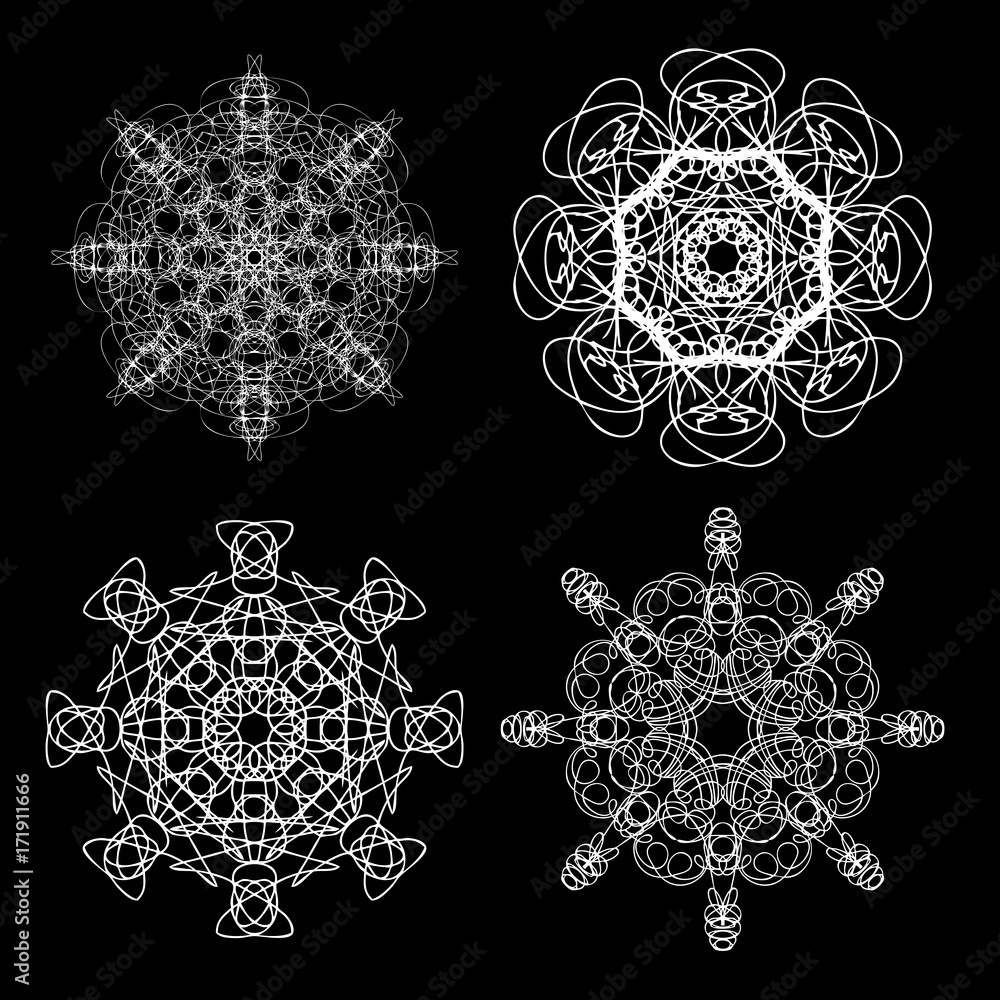 Monochrome abstract mandala sacred geometry, seed flower of life lotus isolated. Religion philosophy, spirituality occultism, sacred geometry, magic mystic, meditation. Vector.