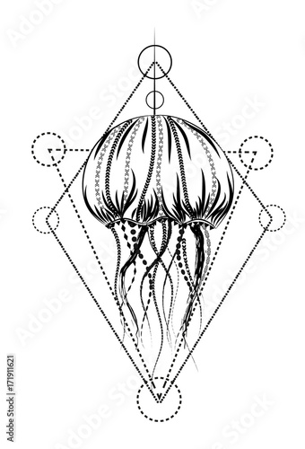 Jellyfish vector illustration. Sacred geometry style.