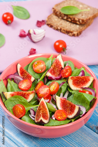 Fruit and vegetable salad and ingredients for preparing meal, healthy lifestyle and nutrition concept