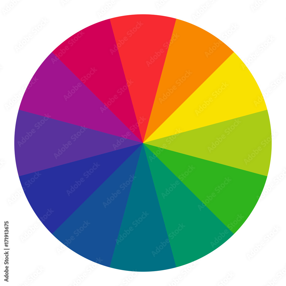 12 sectioned RGB color wheel, radial form. The complementary colors are  opposite each other. Vector graphic on isolated background. Stock Vector |  Adobe Stock