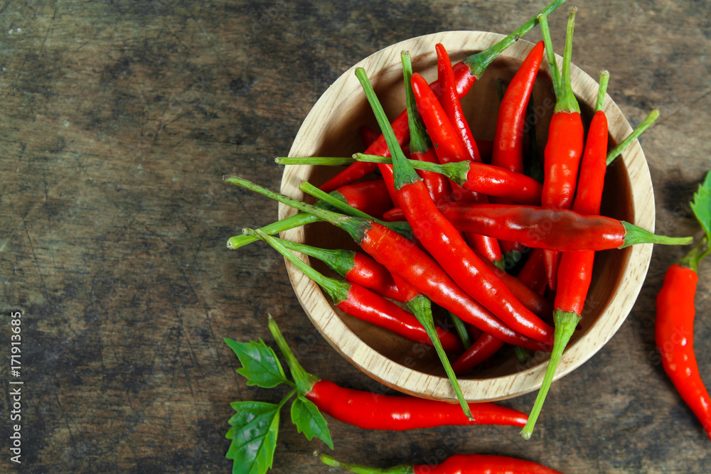 Red chili and chili powder on white background Red chili and chili powder on white background