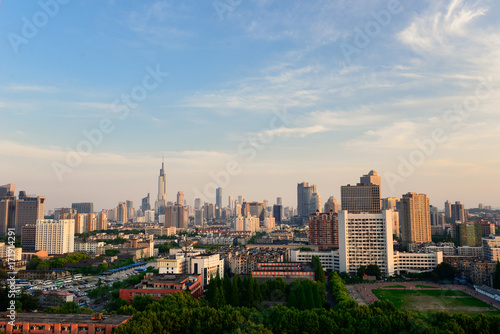 This photo was taken in the northwest of the downtown of Nanjing. The highest building in this photo is the highest one in Nanjing          the Greenland Square Zifeng Tower.