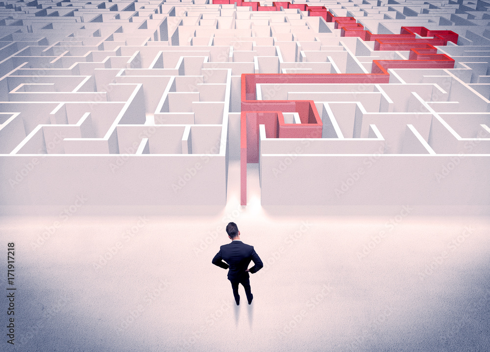 Maze solved for businessman concept Maze solved for businessman concept