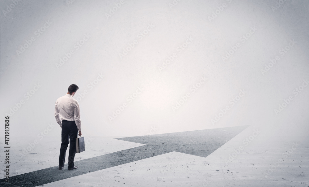 Standing salesman looking ahead with arrow Standing salesman looking ahead with arrow