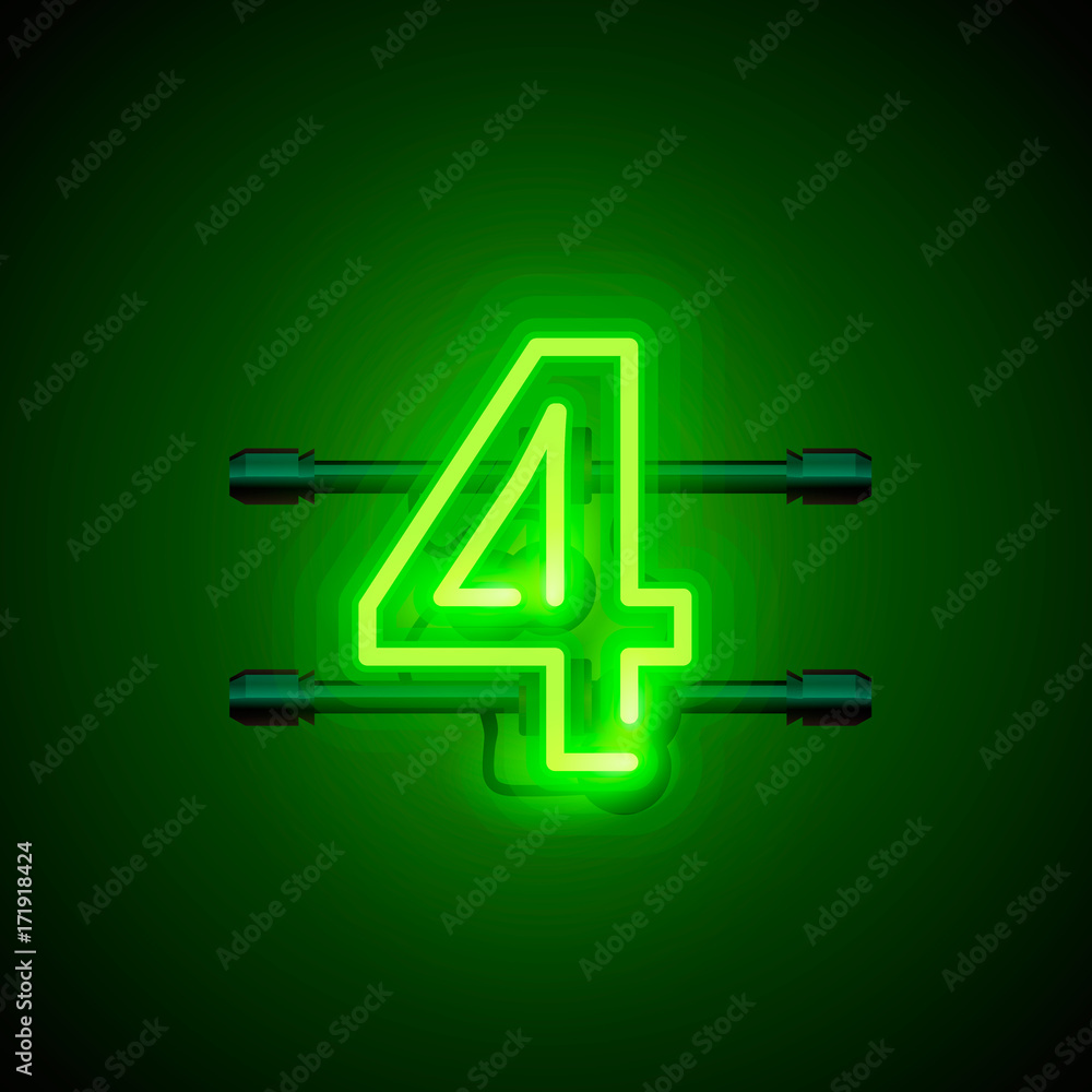 Obraz premium Neon city font sign number 4, signboard four. Vector illustration