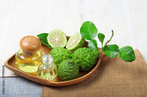 bergamot with aromatic spa of bottles essential oil