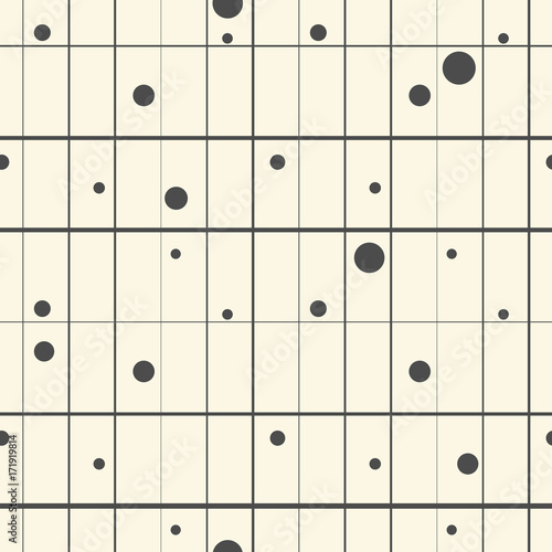 Seamless Minimal Circle and Line Pattern. Vector Monochrome Texture © radharamana