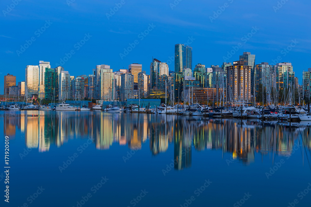 Vancouver BC Canada Waterfonrt Skyline at Blue Hour