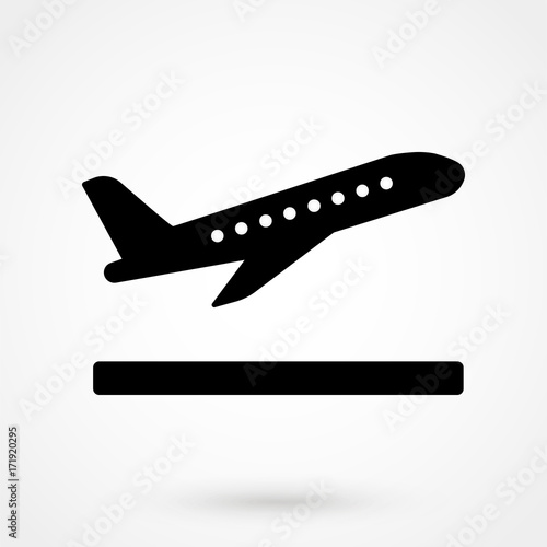Vector illustration of black airplane silhouette. Isolated on white background. Logo icon plane.